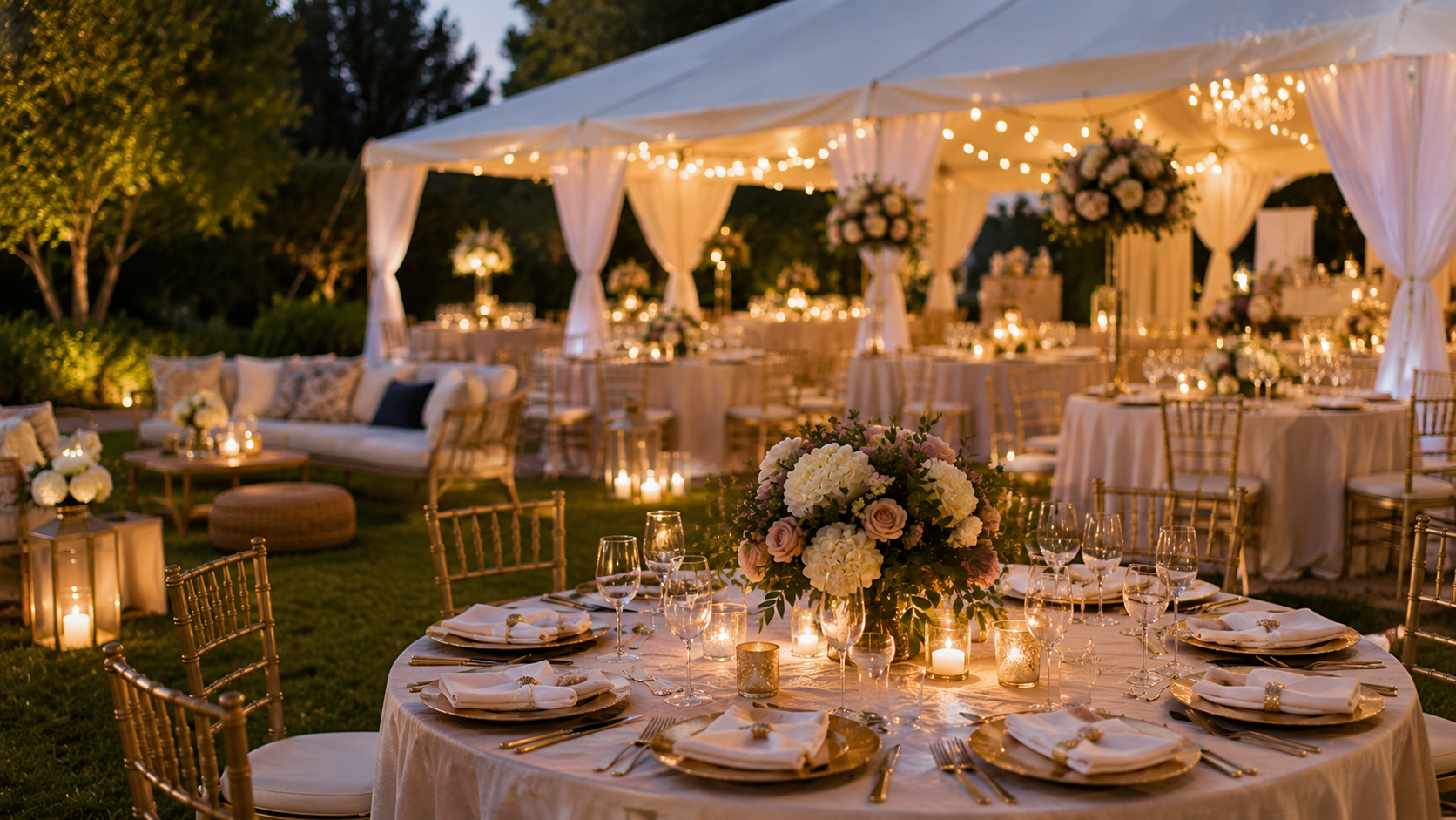 Evening celebration tent setup