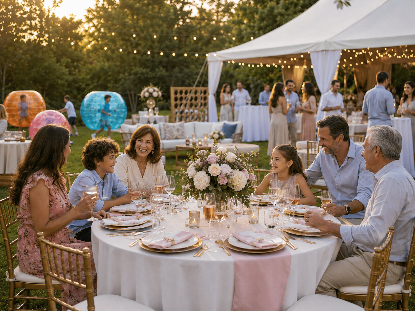 Family gathering at decorated table